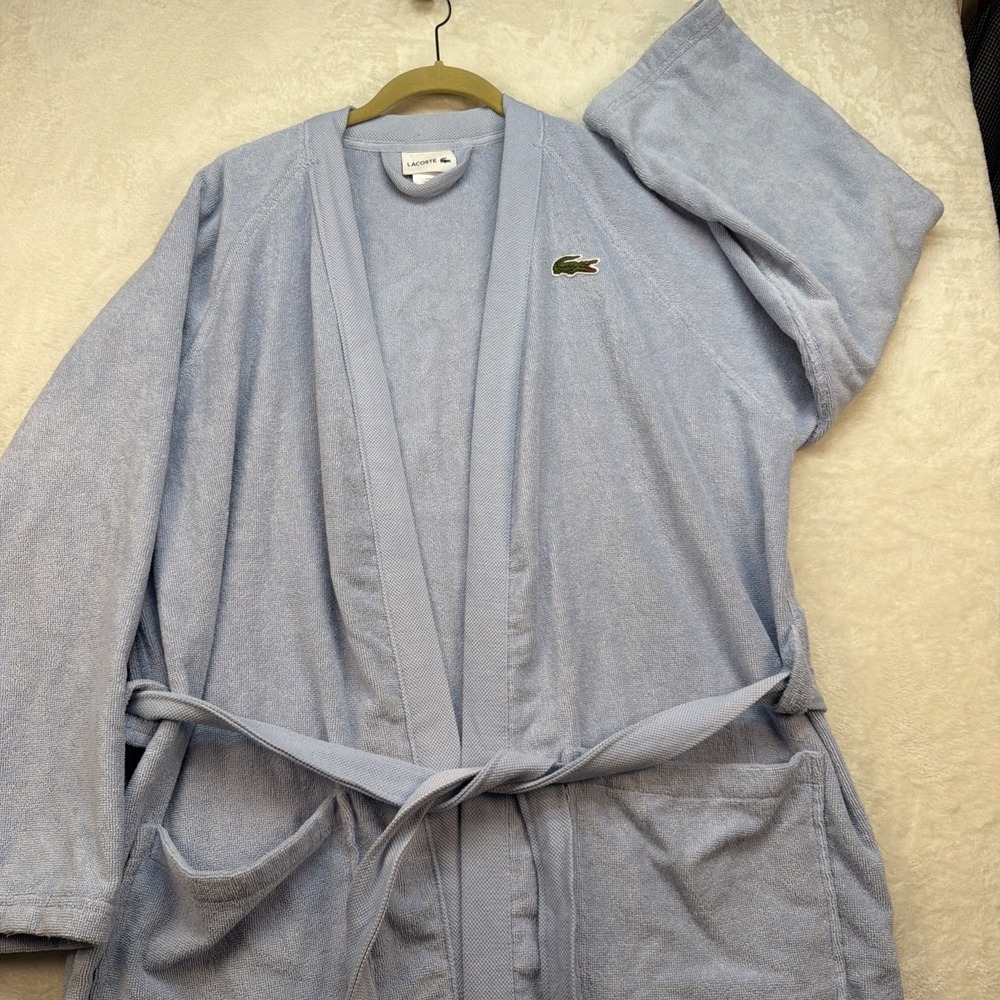 Lacoste Light Blue Terry Cloth Robe Men's XL XXL Cotton Spa Bathrobe Lounge